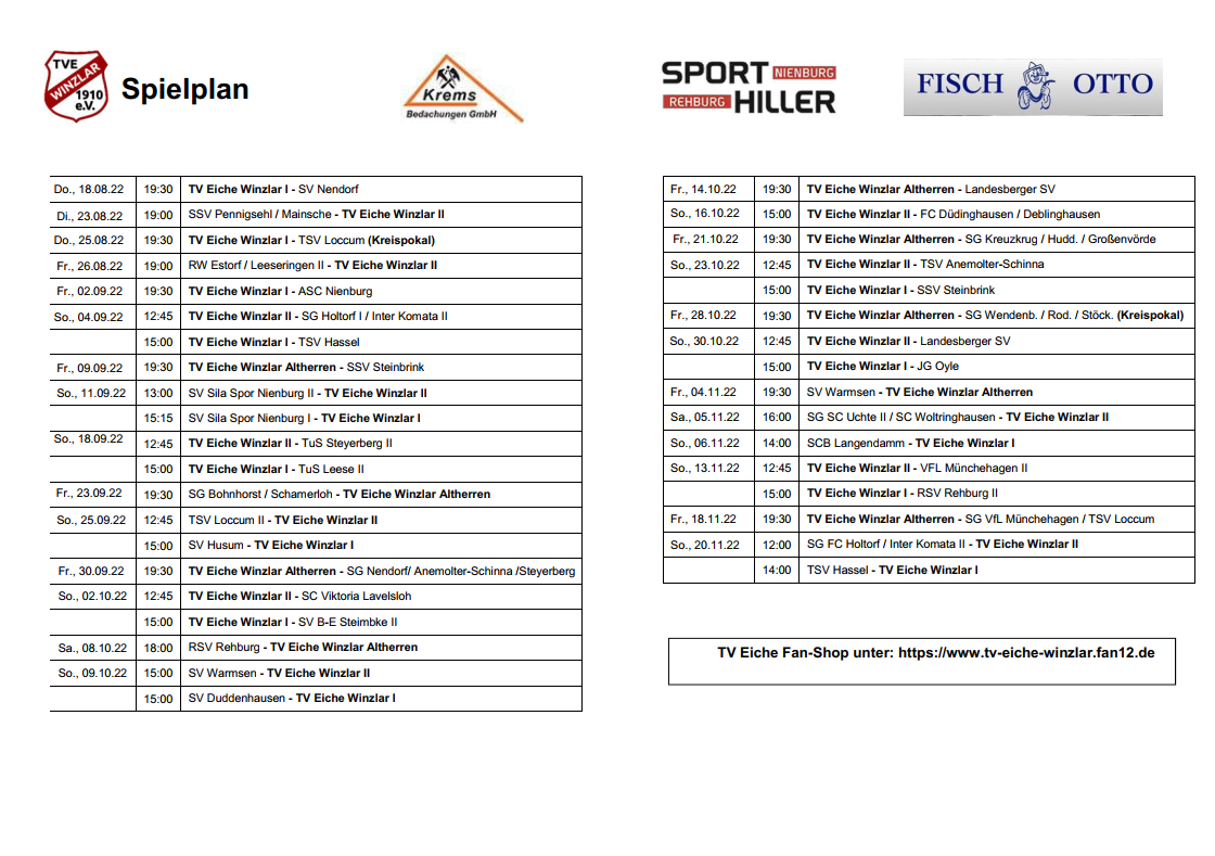 Pflichtspiele im Jahr 2022